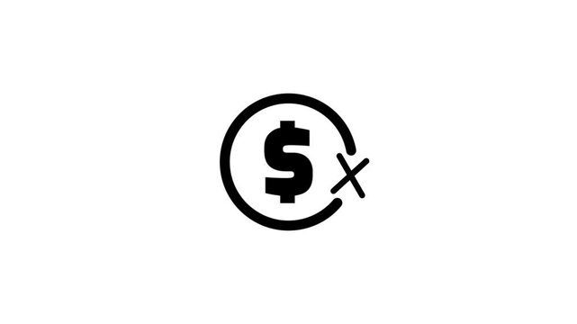 Circle loading indicator with dollar sign and cross symbolizing no payment or transaction.