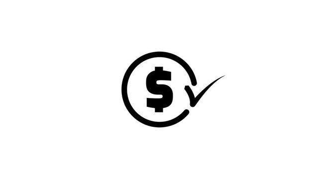 Money check animation icon with dollar sign and checkmark on white background video footage.