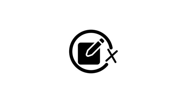 Simple circle graphic animation loop with edit icon and cross symbol.