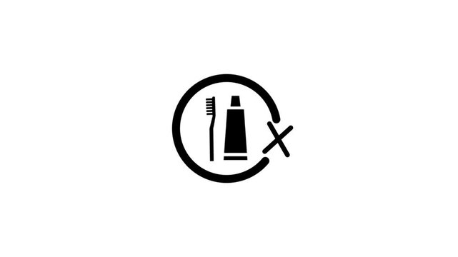 Minimalist dental care prohibition animation showing toothbrush and toothpaste icons clip.