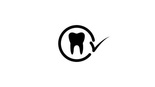 Dental care checkmark symbol animation isolated on white background for health marketing.