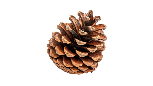 Single beautiful natural brown dry pine cone conifer asset isolated on transparent background