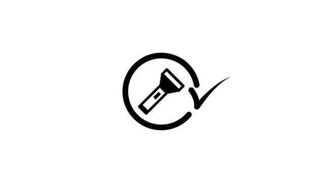 Circular loading icon with a checkmark and flashlight for concept of readiness and preparation.