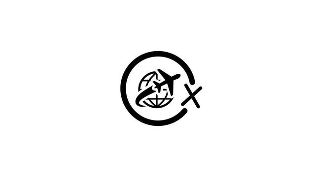 Aviation travel icon animation showing globe airplane and cross symbol with circular path.