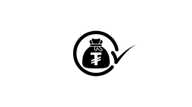 Black circular loading icon transitioning to money bag with check mark symbol animation.