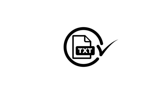 Animated graphic showing successful processing of text file icon with simple check mark.