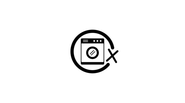 Animated loading circle and washing machine icon with prohibition sign, clean graphic.