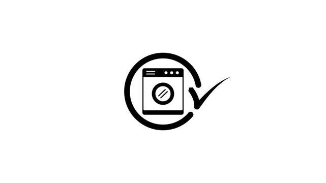 Washing machine icon appearing inside circle with check mark motion graphic animation clip.