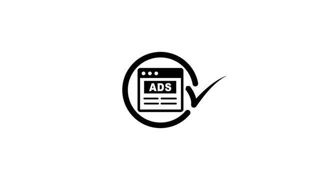 Ad block icon animation depicting digital marketing verification status for web browsers.