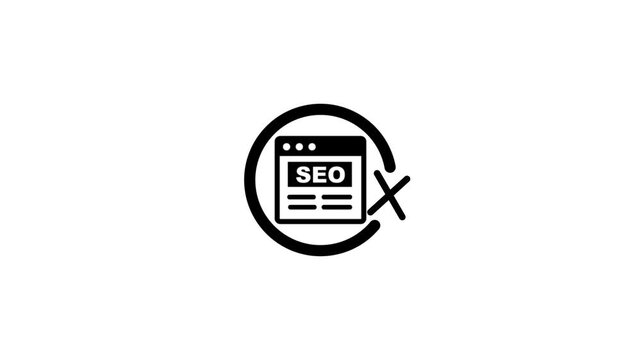 Circular loading icon with seo website and cross mark animated motion graphic.