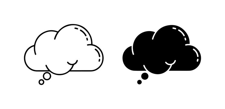 Thought Bubble Icons, Speech Bubbles, Idea Clouds, Black and White, Vector Graphics