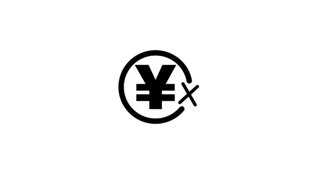 Minimalist yen currency symbol animation featuring black line art on white background clip.