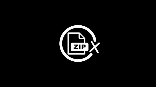 Loading animation for corrupted zip file with X mark, motion graphic with alpha channel.