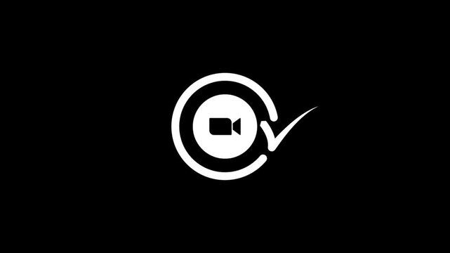 Zoom video conferencing logo animation showing checkmark sign on plain black background.