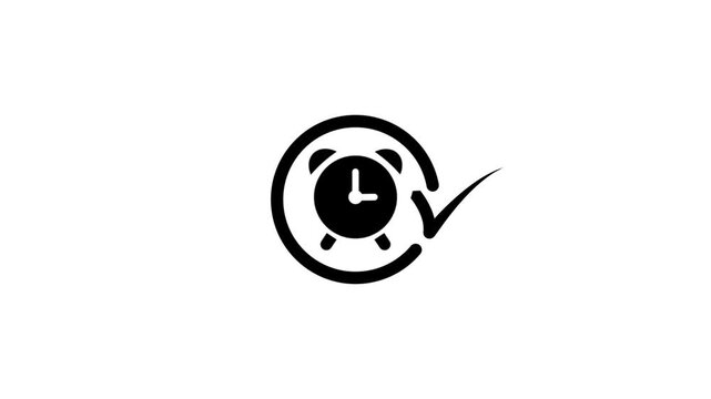 Animated clock icon with a check mark appearing inside a circle for punctuality concept.