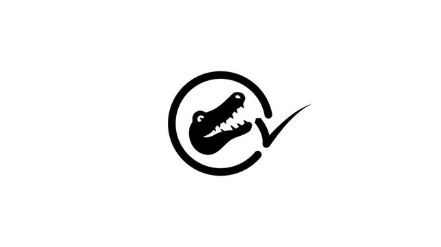 A captivating digital animation of an alligator head emerging with a check mark sign.