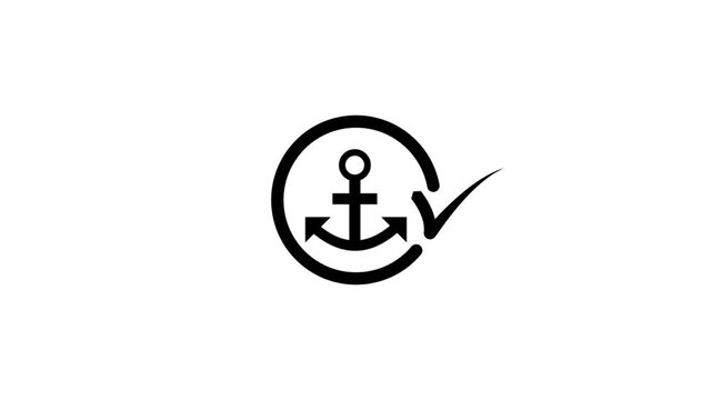 Animated anchor with check mark icon loading symbol in circular motion on white background.