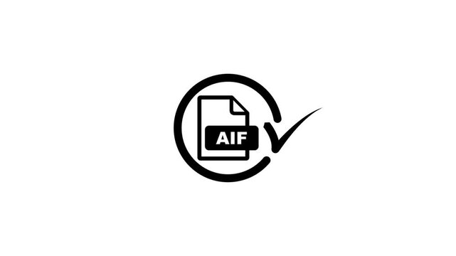 AIF file format icon animation with a spinning circle and a checkmark on a white background.