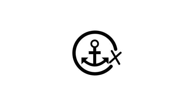 Minimalist graphic animation featuring black anchor icon inside circle with simple cross.