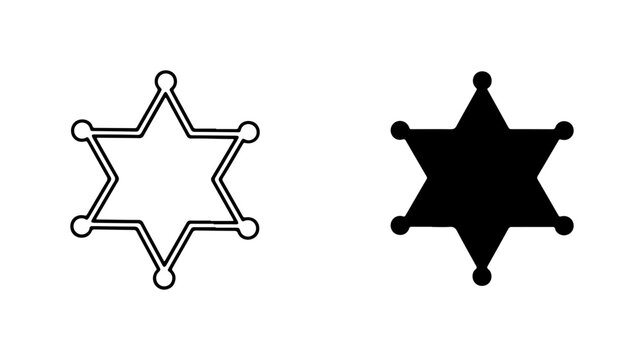 Sheriff Star Badges, Law Enforcement Symbol, Western Icon, Vector Graphics Set