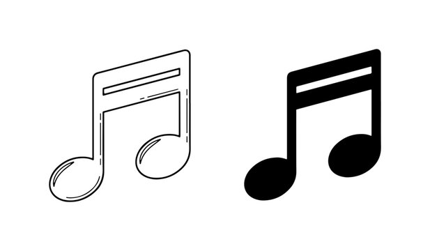 Musical Notes, Eighth Note Icons, Black and White Vector Symbols for Audio and Sound