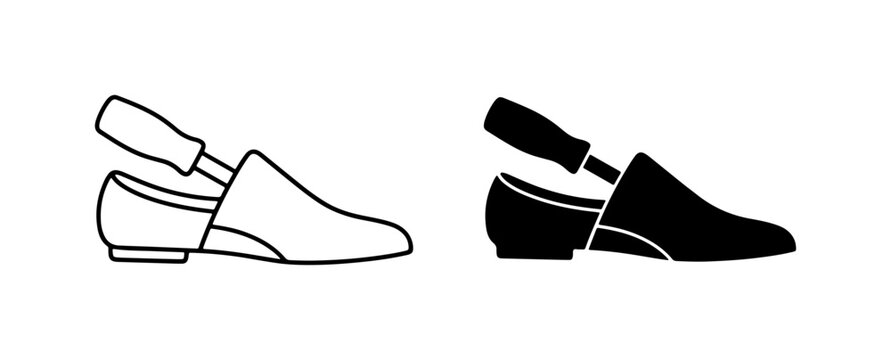 Shoe Horn Icon Set, Footwear Accessory Line Art and Silhouette Graphics