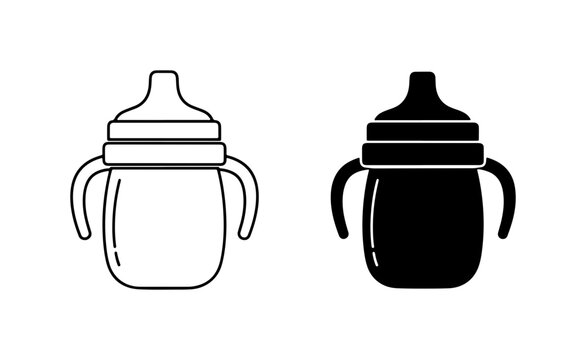 Baby Sippy Cup Icons, Toddler Drink Bottle Vector Graphics, Child Feeding Accessories Set