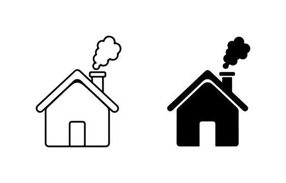 Simple House Icons, Black and White Home Symbols, Residential Building Graphics, Smoke from Chimney