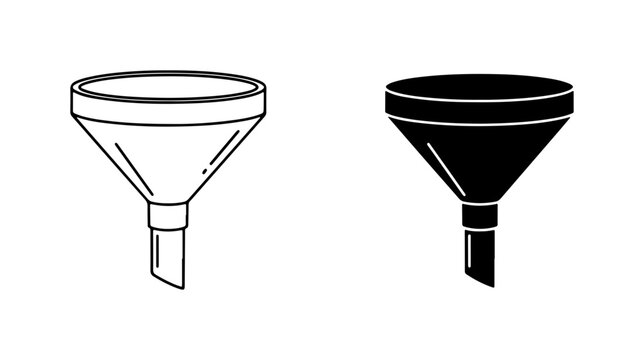 Two Funnel Icons, Outline and Solid Black, Laboratory and Industrial Equipment