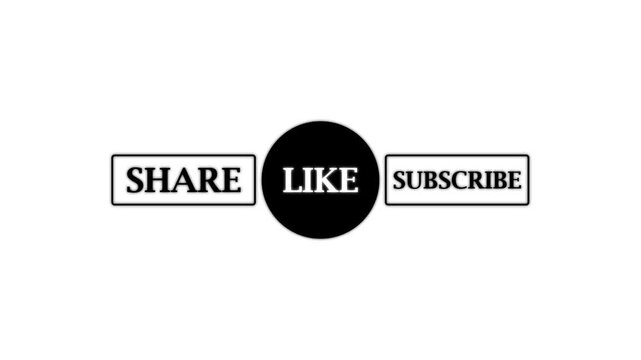 Share Like Subscribe Social Media Call to Action Button Animation for YouTube, Content Creators and Digital Marketing on White Background