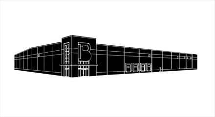 Industrial building outline with letter b black and white silhouette © MDHANZALA