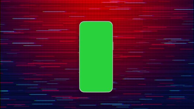 Red tech mobile screen mockup green replace display, colorful fast streaks, and dark digital motion background. app launch videos, phone commercials, social media promos, UI previews, and overlays.