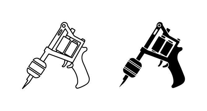 Tattoo Machine Icons, Black and White Vector Graphics for Body Art and Design