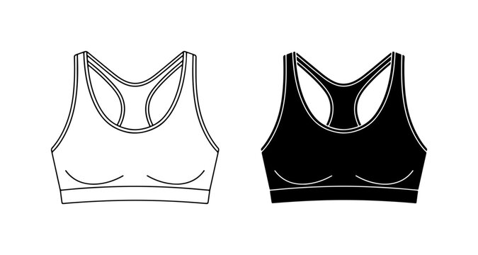 Sports Bra Vector Icons, Athletic Apparel Illustration, Fitness Clothing Graphics, Black and White Design