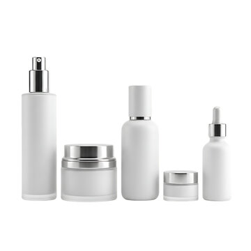 Set of blank cosmetic bottles and jars for skin care products
