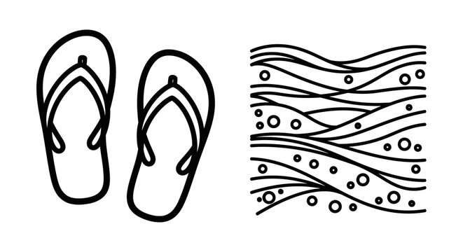Flip flops And Sand Pattern Black And White Silhouette