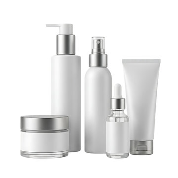 Group of blank cosmetic bottles and containers for beauty skin care products