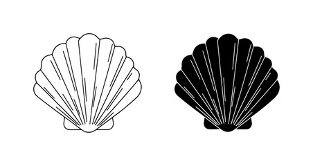 Scallop Shell Vector Icons, Black and White Marine Life Graphics, Ocean Beach Nautical Symbols © Sajib