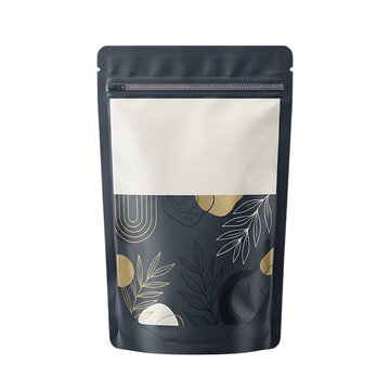 Black and white stand up pouch bag with gold pattern design for coffee or food packaging