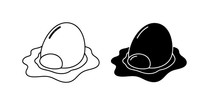 Fried Egg Vector Icons, Simple Outline and Silhouette, Breakfast Food Graphics