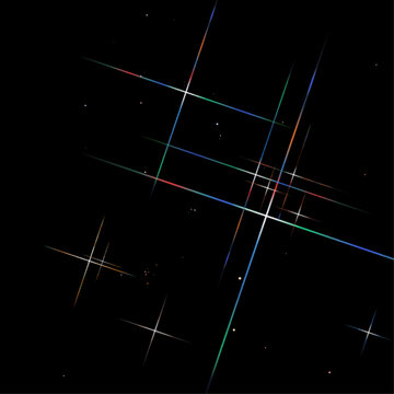 Space poster vector, shining stars with diffraction rays
