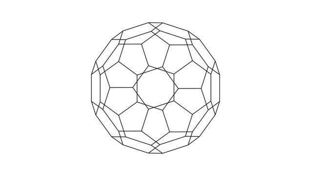 geometric Truncated icosahedron, black isolated vector silhouette