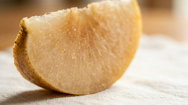 Close-up of quince fruit flesh showing radial fiber texture