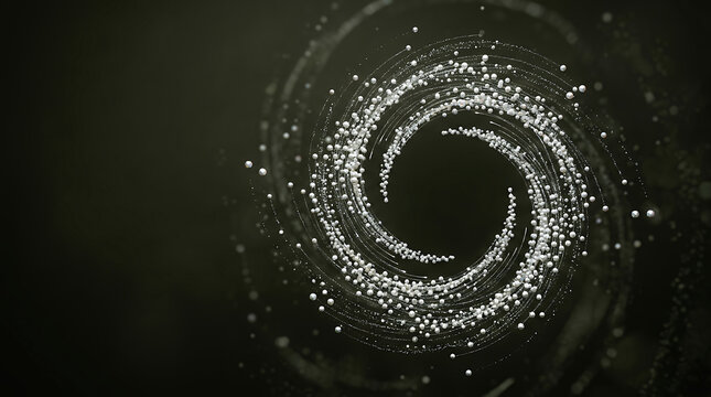 Pearl-colored drones forming a dynamic spiral pattern in the sky