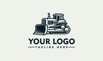 Vintage Style Heavy Duty Construction Bulldozer Earthmoving Machine Logo Template for Industrial Business Branding © nuaari