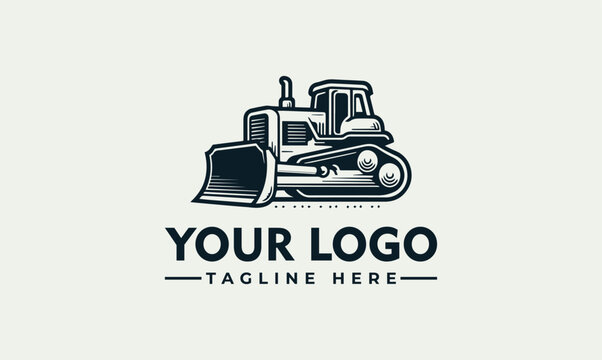 Vintage Style Heavy Duty Construction Bulldozer Earthmoving Machine Logo Template for Industrial Business Branding