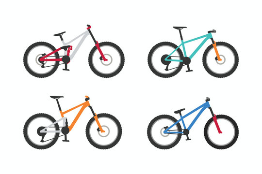 Mountain bike colorful modern flat style icons set. Downhill, cross country, dirt jump, enduro bike symbol logo icon collections