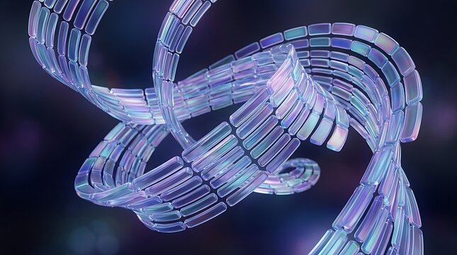 Abstract interwoven ribbon structure a futuristic digital art rendering with iridescent colors