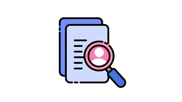 Magnifying glass over document icon representing search and analysis.