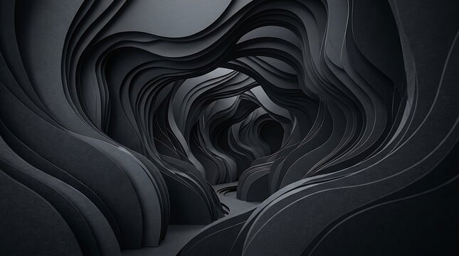 Abstract black layered tunnel a dramatic and modern architectural visualization